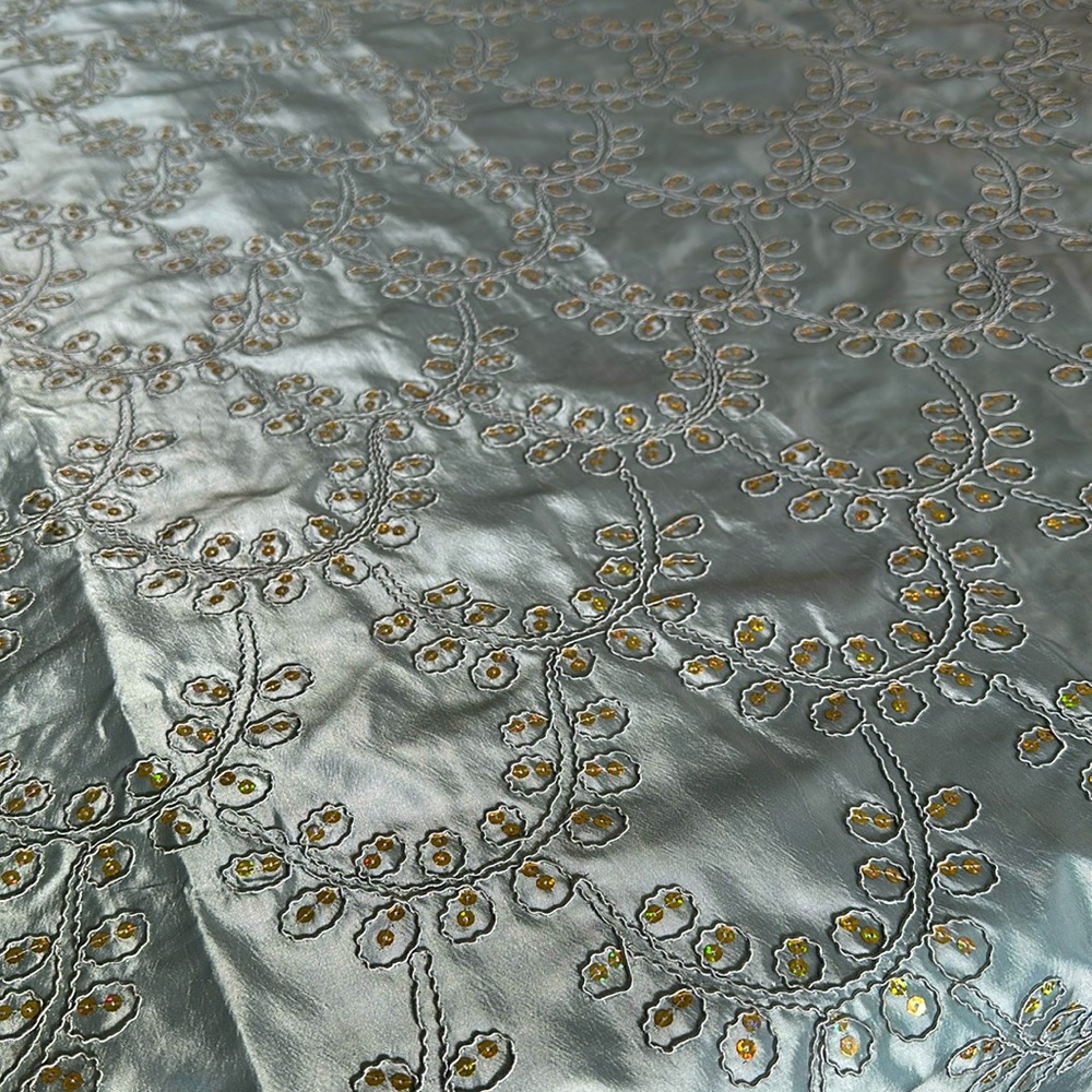 4 sequin and embroidered silver curtain panels each 40” x 84”